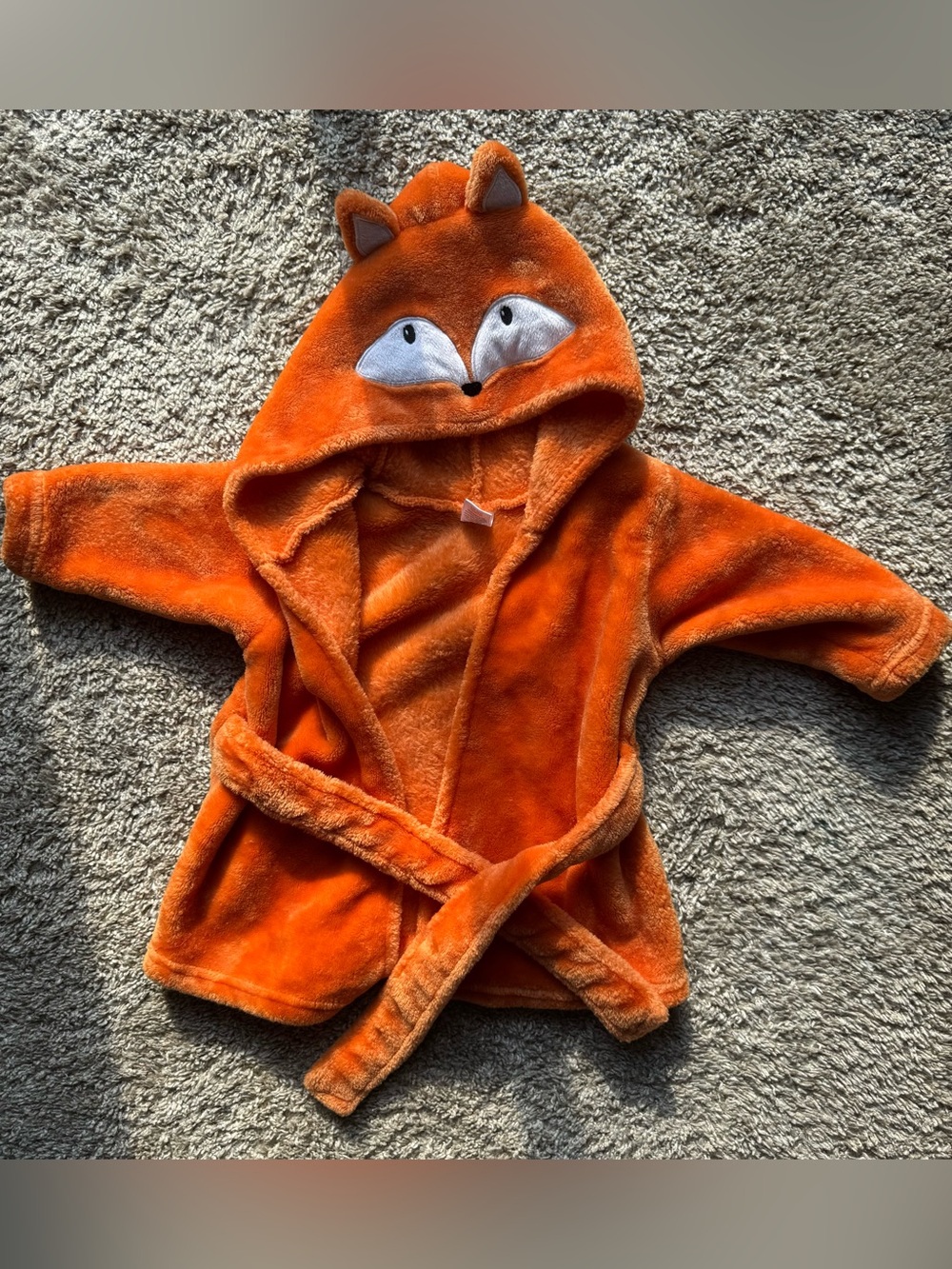 Baby Fox Hooded Plush Robe 0-9M Orange Fleece Animal Bathrobe